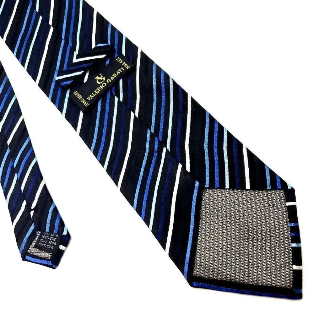 Valerio Garati Black Blue Silk‎ Tie Woven Striped